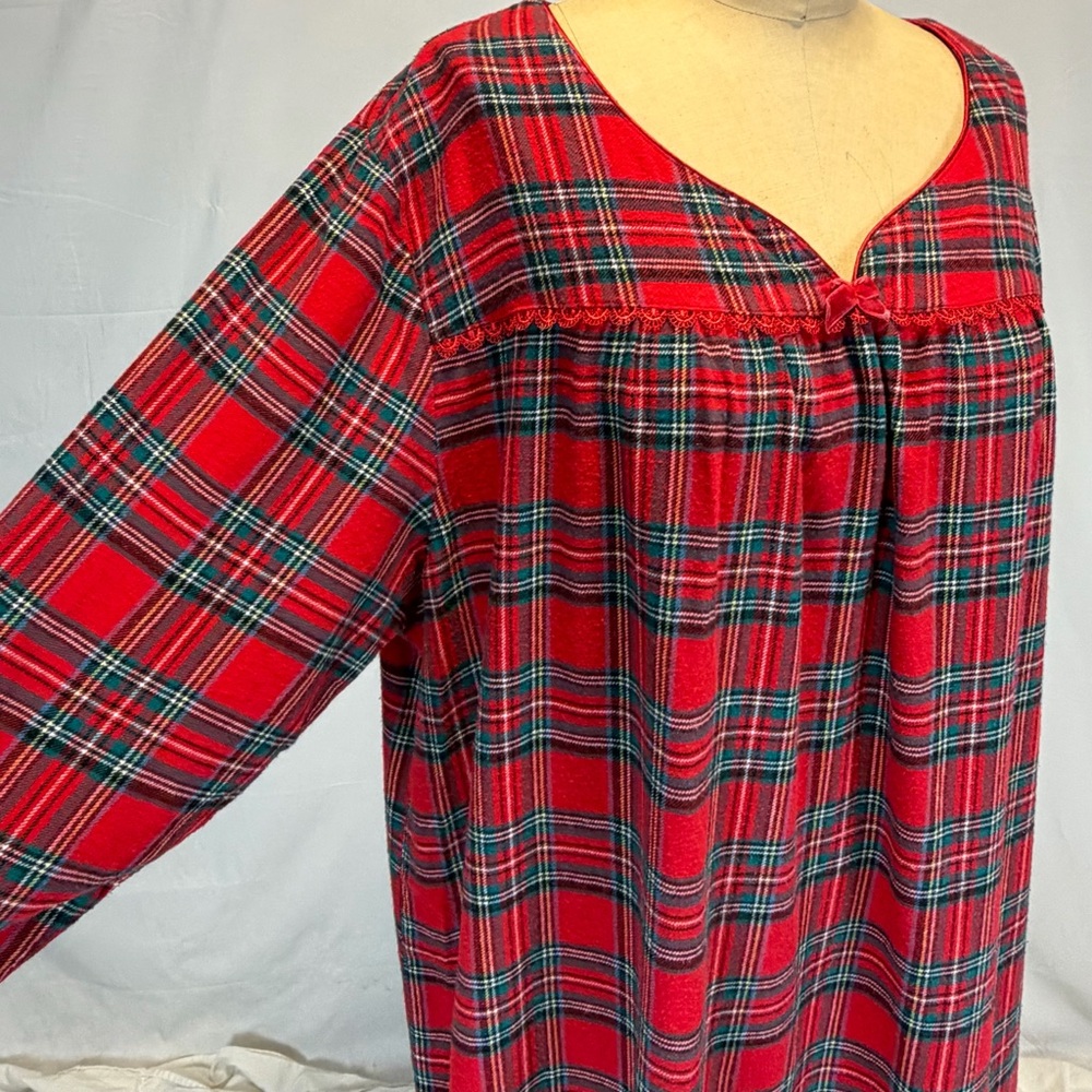 VINTAGE tartan plaid flannel cotton nightgown maxi long sleeve plus size - Picture 7 of 11